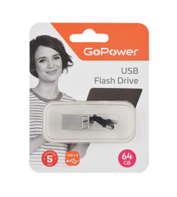 Флеш-накопитель 64GB USB3.0 металл серебряный GoPower MINI 00-00027359