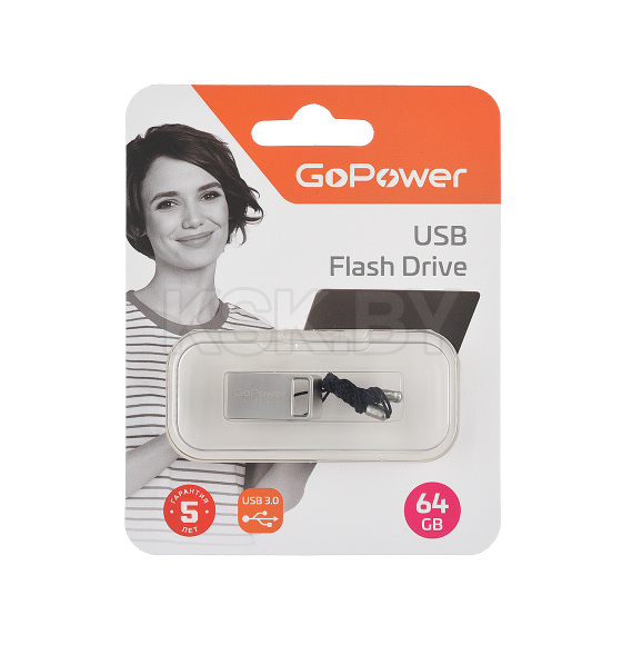 Флеш-накопитель 64GB USB3.0 металл серебряный GoPower MINI 00-00027359 (00-00027359) 