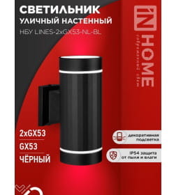 Светильник уличный настенный двусторонний НБУ LINES-2хGX53-NL-BL алюминиевый под лампу 2хGX53 черный IP54 IN HOME 4690612051628