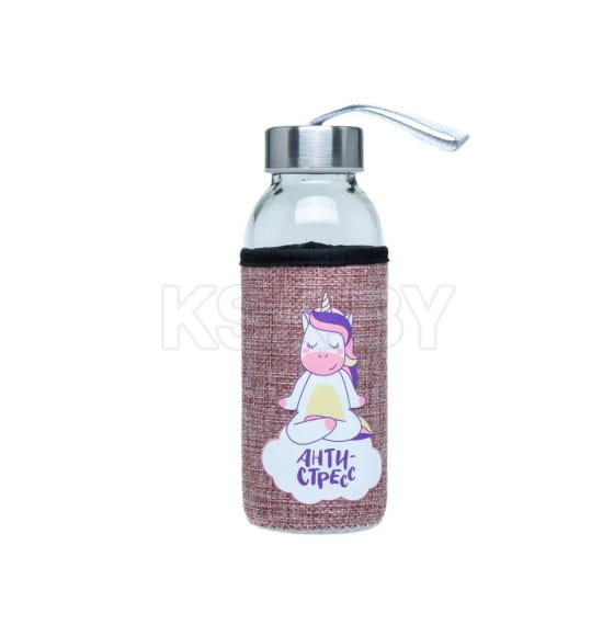 Бутылка стекло/пластмасса для питья "Антистресс" в текстильном чехле 350 мл/17 см 25653207 (25653207) 