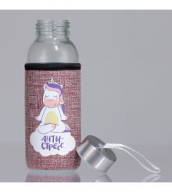 Бутылка стекло/пластмасса для питья "Антистресс" в текстильном чехле 350 мл/17 см 25653207