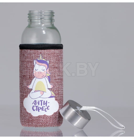 Бутылка стекло/пластмасса для питья "Антистресс" в текстильном чехле 350 мл/17 см 25653207 (25653207) 