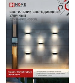 Светильник уличный светодиодный ДБУ BARREL-15B 15Вт 3000К IP54 черный IN HOME 4690612051949
