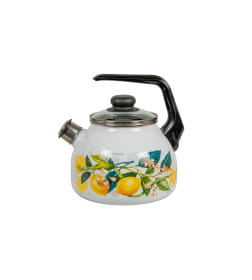 Чайник "Лимоны в цвету" 3,0 л (белоснежный со свистком) СТАЛЬЭМАЛЬ 4с209я