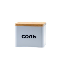 Банка для сыпучих продуктов металлическая "Соль" 14х11х11 см с бамбуковой крышкой GS-03668