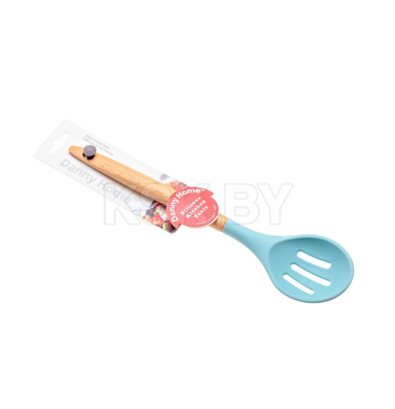 Ложка кухонная силиконовая с деревянной ручкой с прорезями 35 см Danny Home DH0742-BLUE (DH0742-BLUE) 