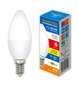 Лампа светодиодная диммируемая свеча E14 6Вт 3000К Optima Volpe