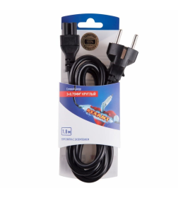 Шнур сетевой Евро 3х0.75 мм² 1.8 м PVC с заземлением (для питания ноутбука) REXANT 06-3255