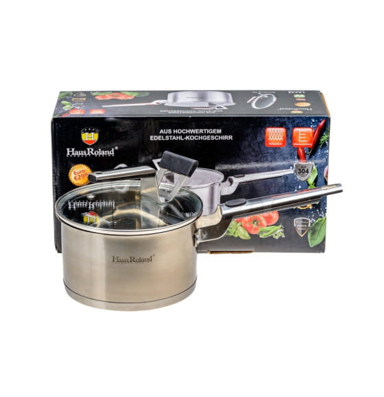 Сотейник из нержавеющей стали со стеклянной крышкой 16см/ 1,7 л HR 143-1 Haus Roland (HR 143-1) 