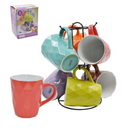 Набор кружек на подставке (6пр.) Lavenir "Яркий ромбик" 380 мл, 21663 керамика