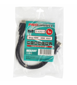 Шнур HDMI - HDMI gold 1 м без фильтров  (PE bag) PROCONNECT 17-6202-8