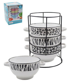 Набор бульонниц на подставке (4шт) "Саванна" 630 мл, 14 см, 21131 керамика Lavenir