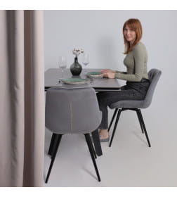 Стол AV 2122, МДФ+керамика, раздвижной 1400 (2000)*850 серый, матовый  LARKA GREY/черный