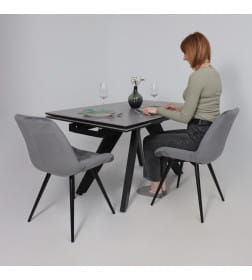 Стол AV 2122, МДФ+керамика, раздвижной 1400 (2000)*850 серый, матовый  LARKA GREY/черный