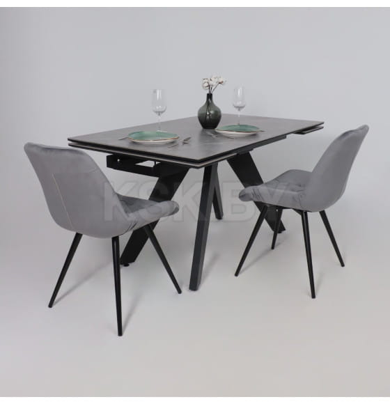 Стол AV 2122, МДФ+керамика, раздвижной 1400 (2000)*850 серый, матовый  LARKA GREY/черный (119684) 