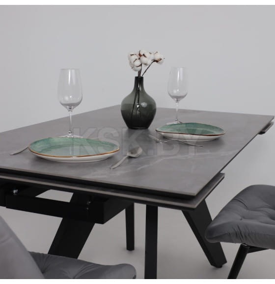 Стол AV 2122, МДФ+керамика, раздвижной 1400 (2000)*850 серый, матовый  LARKA GREY/черный (119684) 