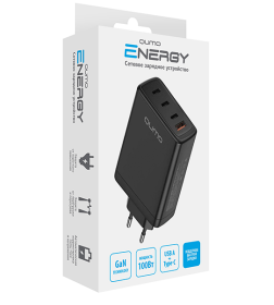 Зарядное устройство сетевое 100 Вт USB-A + 3 USB Type-C (0100) черный Qumo Energy Charger GaN PD Q49543