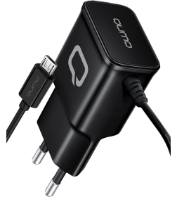 Зарядное устройство сетевое 2.1A (встроенный кабель MicroUSB, черный) Qumo Energy Charger 0024 Q30548
