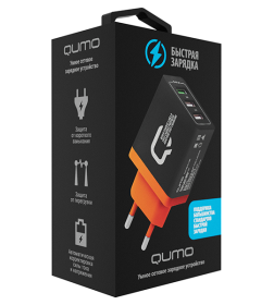 Зарядное устройство сетевое 30 Вт 3 USB 4.2A (1 USB QC 3.0, FCP, AFC + 2 USB 2,4A, черный) Qumo Charger 0019 Q24350