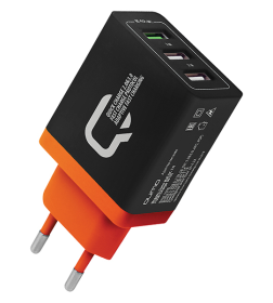 Зарядное устройство сетевое 30 Вт 3 USB 4.2A (1 USB QC 3.0, FCP, AFC + 2 USB 2,4A, черный) Qumo Charger 0019 Q24350