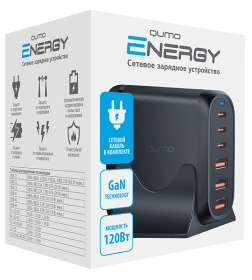 Зарядное устройство сетевое 120 Вт 3 USB-A + 3 USB Type-C (0120) черный Qumo Energy Charger GaN PD Q49544