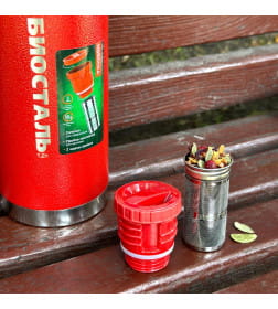 Термос БИОСТАЛЬ-ОХОТА NBR-ZR 1,2 л 2 чашки, ситечко (красный)