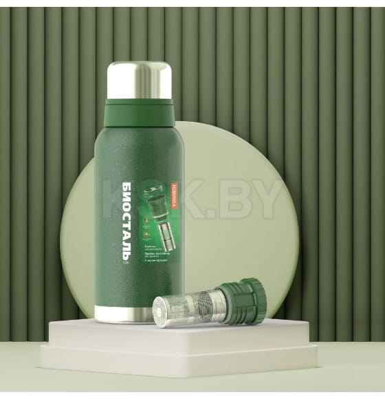 Термос БИОСТАЛЬ-ОХОТА NBR-Z-GT 1,0 л 2 чашки, ситечко (зеленый)