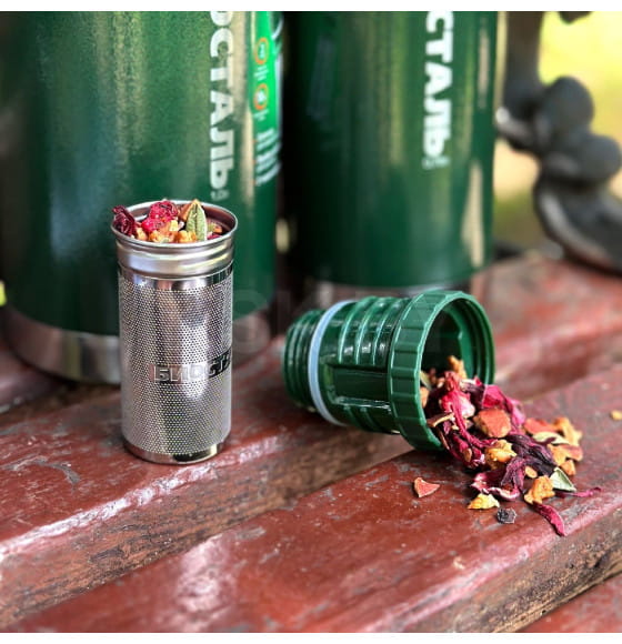 Термос БИОСТАЛЬ-ОХОТА NBR-Z-GT 1,0 л 2 чашки, ситечко (зеленый)