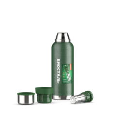 Термос БИОСТАЛЬ-ОХОТА NBR-ZG 1,2 л 2 чашки, ситечко (зеленый)