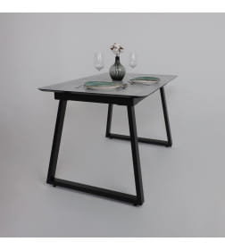 Стол AV 1208, HPL+МДФ,  раздвижной 1200 (1600)*800 Мрамор Марквина синий/черный