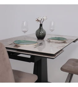 Стол AV 2119, МДФ+керамика, раздвижной 1200 (1800)*800 белый, глянцевый PANDORA/черный