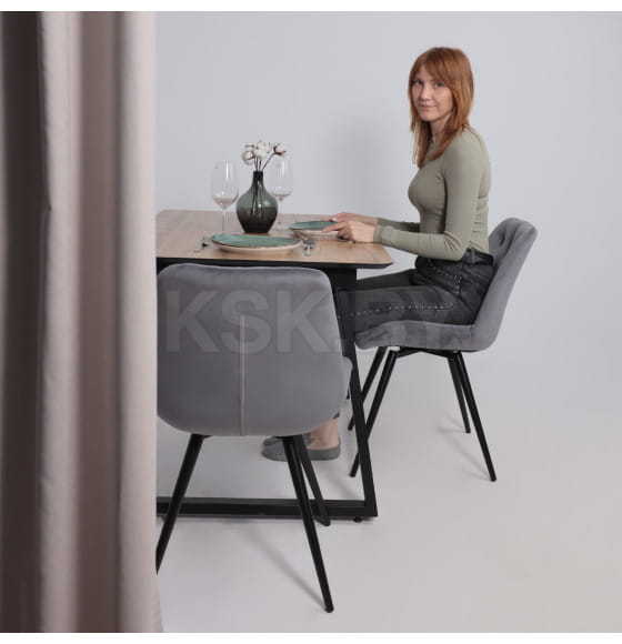 Стол AV 1208, HPL+МДФ,  раздвижной 1200 (1600)*800 Дуб Вотан/черный (119697) 