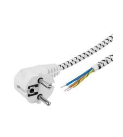Шнур с вилкой в тканевой оплетке ПВС 3х0,75 1,8м белый TDM