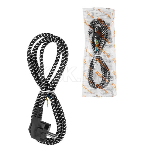 Шнур с вилкой в тканевой оплетке ПВС 3х0,75 1,8м черный TDM (SQ1305-0092) 