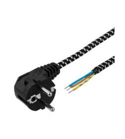 Шнур с вилкой в тканевой оплетке ПВС 3х0,75 1,8м черный TDM
