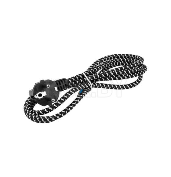 Шнур с вилкой в тканевой оплетке ПВС 3х0,75 1,8м черный TDM (SQ1305-0092) 