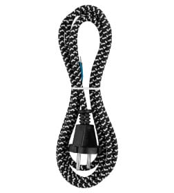 Шнур с вилкой в тканевой оплетке ПВС 2х0,75 1,8м черный TDM