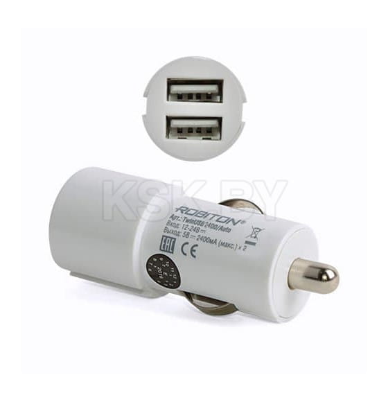Блок питания автомобильный 4800мА с 2 USB входом (12-24B) ROBITON TwinUSB2400/AUTO БЛ13910 (БЛ13910) 