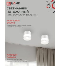 Светильник потолочный НПБ-SOFT-GX53 ТB-FL-WH под GX53 матовый плафон, 82х70 мм белый IN HOME 4690612058009