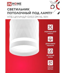 Светильник потолочный НПБ-ЦИЛИНДР-GX53 DM-NL-WH с подсветкой 82x80 мм белый IN HOME 4690612052137