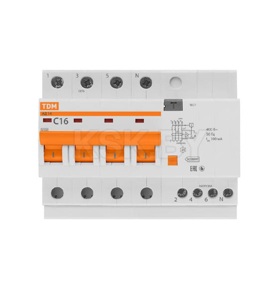 Дифференциальный автомат АД14 4Р 16А 100мА TDM SQ0204-0031 (SQ0204-0031) 