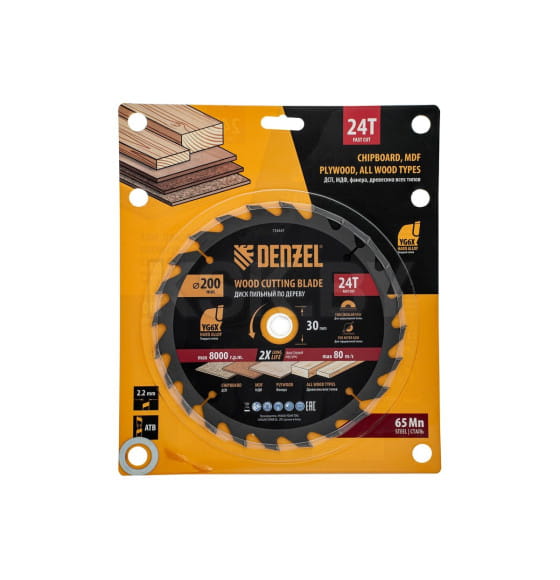 Диск пильный по дереву 200х24Tх30 мм Denzel 733447 (733447) 