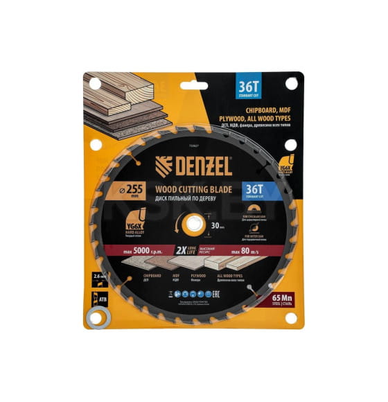 Диск пильный по дереву 255х36Tх30мм Denzel 733627 (733627) 