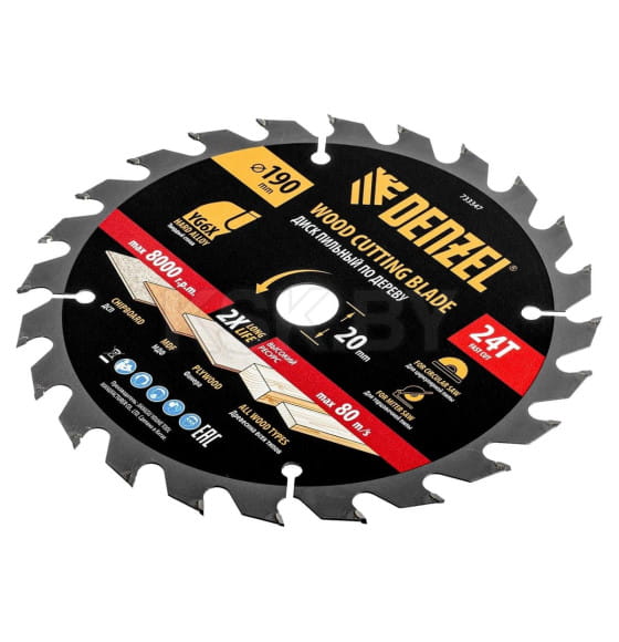 Диск пильный по дереву 190х24Tх20 мм Denzel 733347 (733347) 