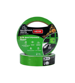 Лента малярная 25мм х 25м зеленая, для внутренних работ DЕCOR 792-2525
