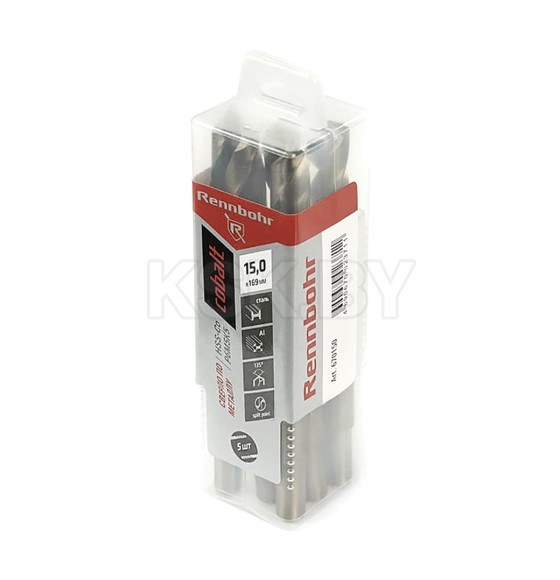 Сверло по металлу 15,0х169 мм (хвостовик 12,0 мм) HSS-Co Р6М5К5 (упак. 5 шт.) RENNBOHR COBALT PROM 670150 (670150) 