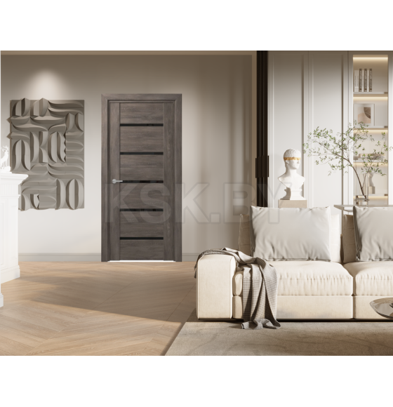 Дверное полотно D11 Дуб шале графит,стекло черное  2000х800х35мм