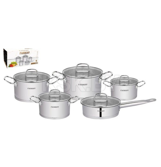 Набор посуды (10пр.) 6,0/3,5/2,7/1,8/3,0 л FH-68441 нержавеющая сталь, Fanhoff (95806) 
