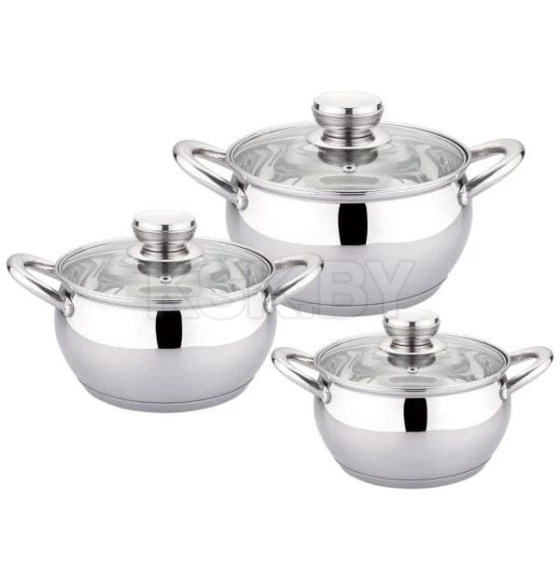 Набор кастрюль для кухни (6 пр) 3 кастрюли 24/20/18 см с крышками HR 113-1 Haus Roland (HR 113-1) 