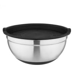 Миска 5,0 л нержавеющая сталь с пластиковой крышкой и силиконовым антискользящим дном Amarena Mallony